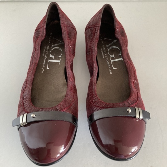AGL Attilio Giusti Leombruni Ballet Flats Women’s 37 US 7 Burgundy Cap Toe EUC - Picture 5 of 15